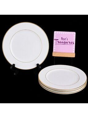 Vintage Kmart ELEGANT GOLD White Gold Trim Rim Porcelain Salad Plates Set of 4